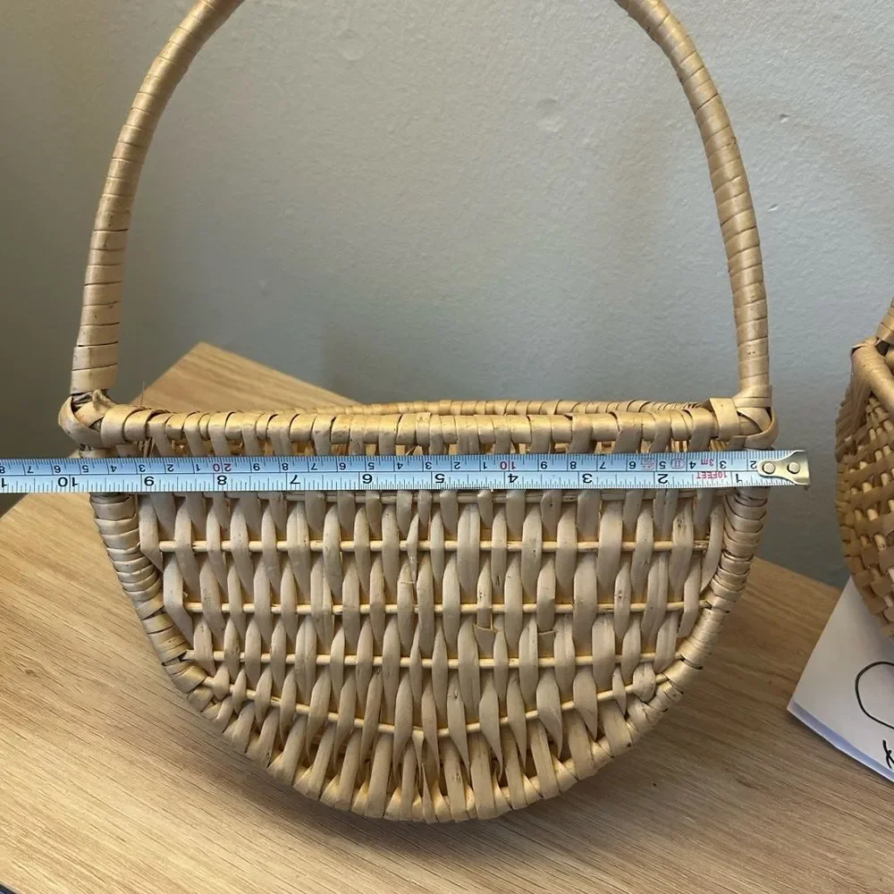 2 - Woven Wall Baskets with Handle - Natural